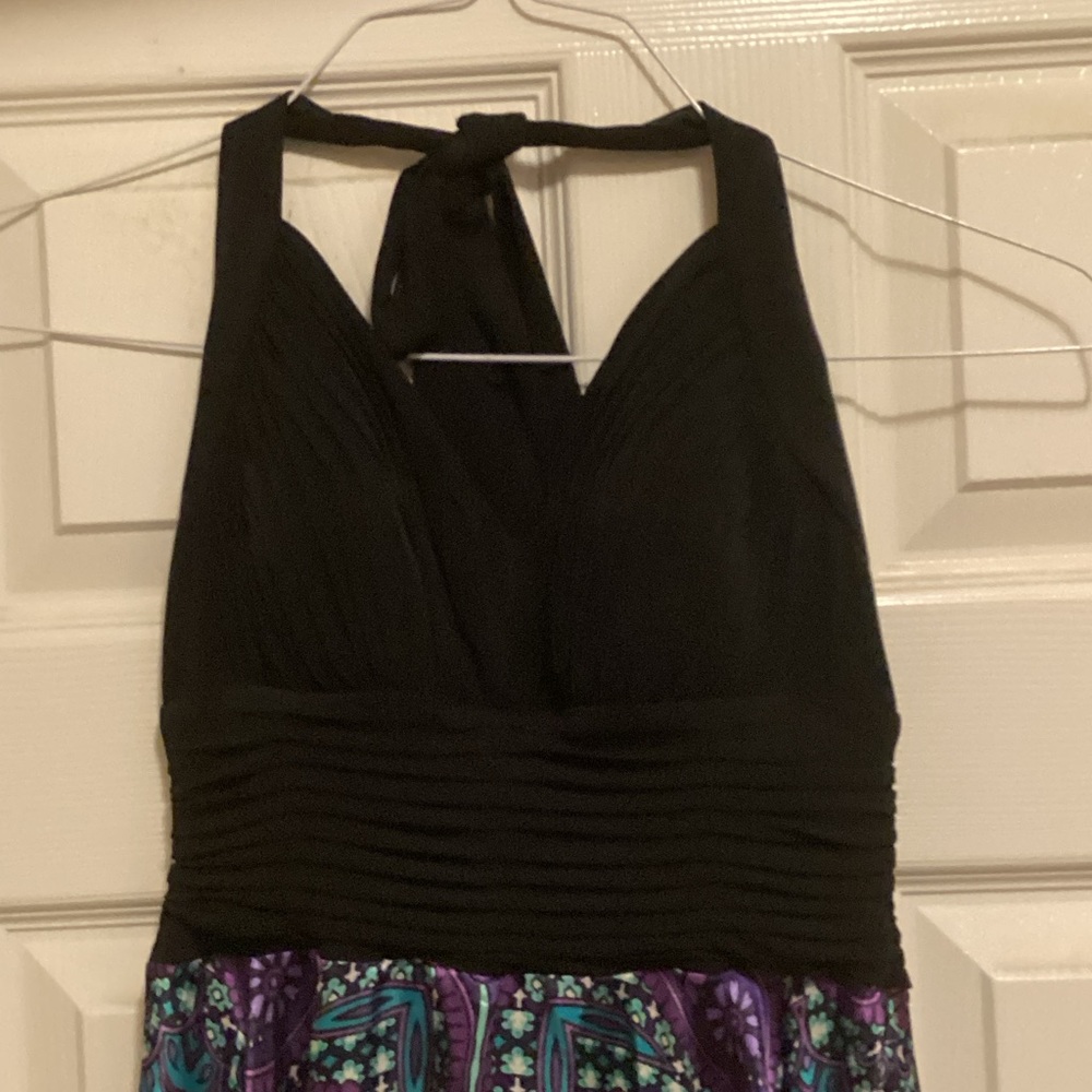 Signature by Sangria Black and Blue Patterned Dress Junior 6 (C3) - Picture 6 of 8